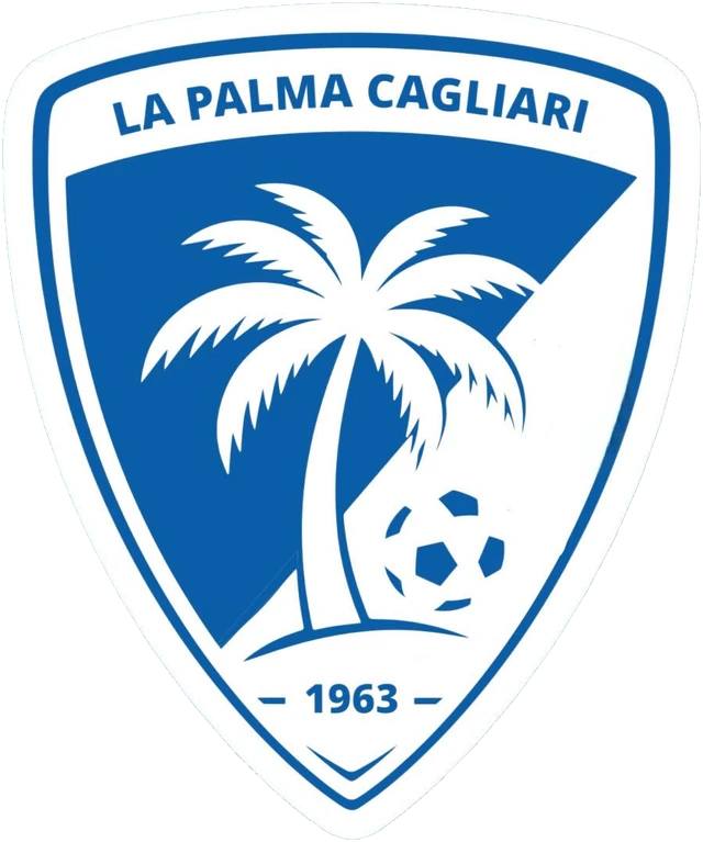 Il nuovo stemma: palma bianca e pallone su scudo azzurro, con la scritta La Palma Cagliari e l'anno 1963